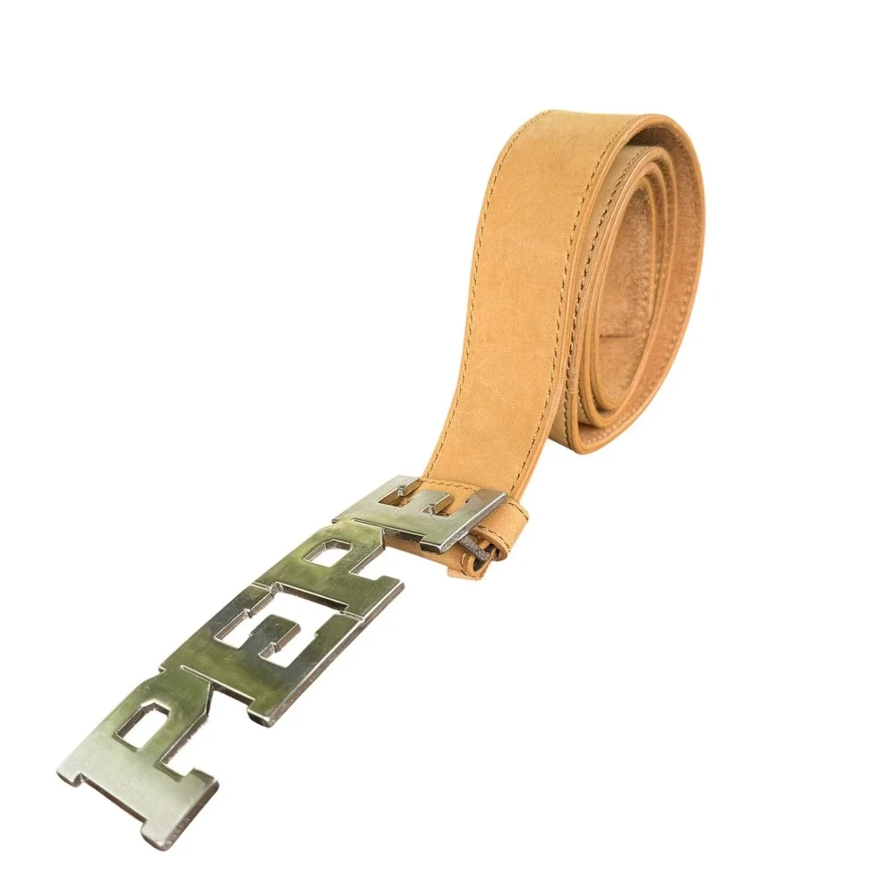 Pepe‎ Jeans London Tan Italian Leather Belt Large PEPE Buckle P3001 Mens 36